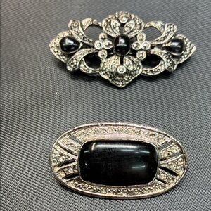 Elegant Black and Silver Brooch Set